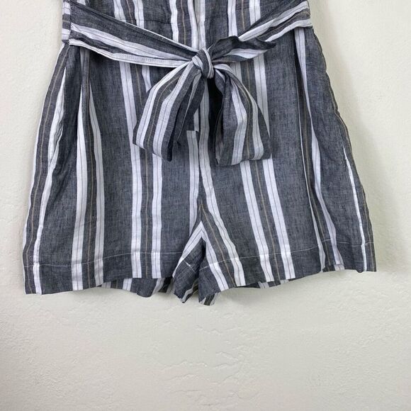 NWT Banana Republic Grey & White Linen Blend Belted Waist Short Romper Playsuit - Picture 4 of 6